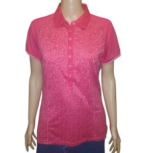 Sunice Size M Womens Pink Geometric Golf Short Sleeve Ladies Polo Shirt Buttons